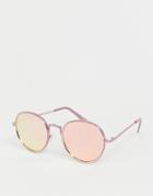 Asos Design Oversized Round Pink Sunglasses With Flash Lens - Pink