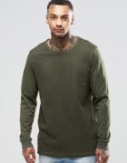 Asos Longline Long Sleeve T-shirt With String Mesh Panel - Khaki
