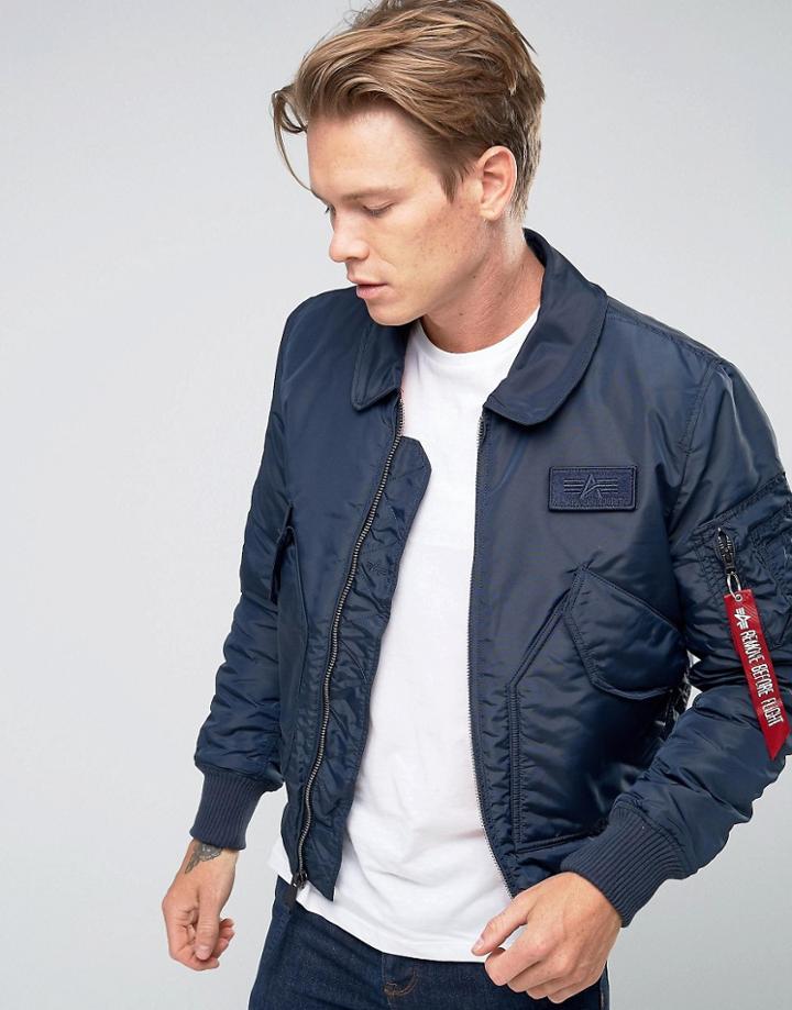 Alpha Industries Cwu Bomber Jacket In Slim Fit Navy - Navy