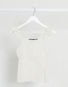 Vero Moda Cotton Cami Top With Broderie Frill Sleeves In Cream-white