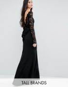 City Goddess Tall Fishtail Maxi Dress With Lace Sleeves And Bow Back -
