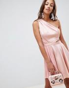 Asos Design Satin Half Pleated Cut Out One Shoulder Mini Dress-pink