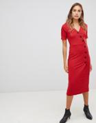 New Look Rib Button Through Dress - Red