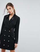 Prettylittlething Button Detail Tux Dress - Black