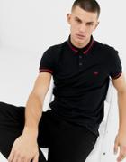 New Look Polo With Stripe Collar In Black - Black