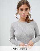 Asos Design Petite Ribbed Sweater In Fine Knit - Stone