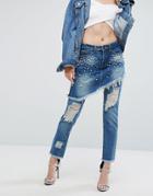 Liquor & Poker Denim Skirt Over Jeans With Pearl Detail - Blue