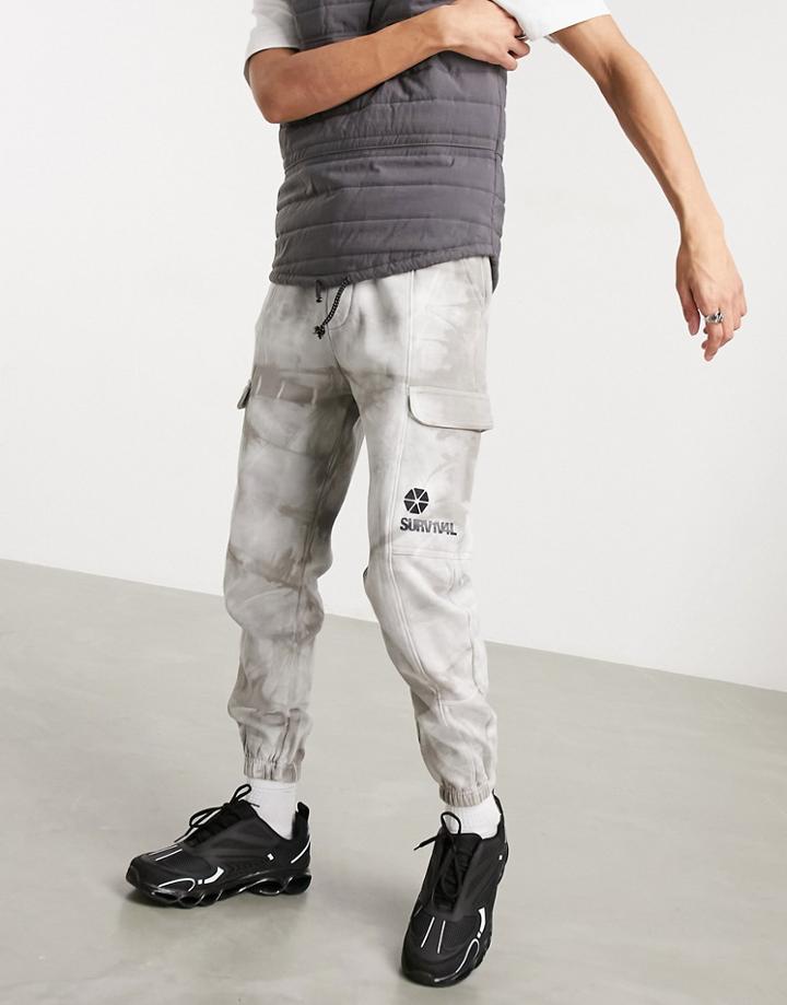 Bershka Cargo Sweatpants In Gray Tie Dye-grey