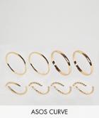 Asos Curve Pack Of 8 Minimal Rings - Gold