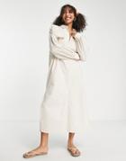 Asos Design Casual Linen Maxi Shirt Dress In Beige-neutral