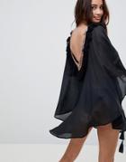 Asos Design Fringed Tape Kimono Beach Cape Cover Up - Black