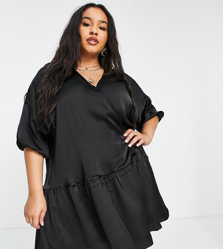 Lola May Plus Cross Front Mini Dress In Black