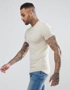 Asos Design Muscle Fit T-shirt With Grandad Neck In Beige - Beige