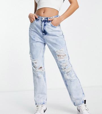 Missguided Petite Wrath Jean With Distressed Detail In Blue - Mblue-blues