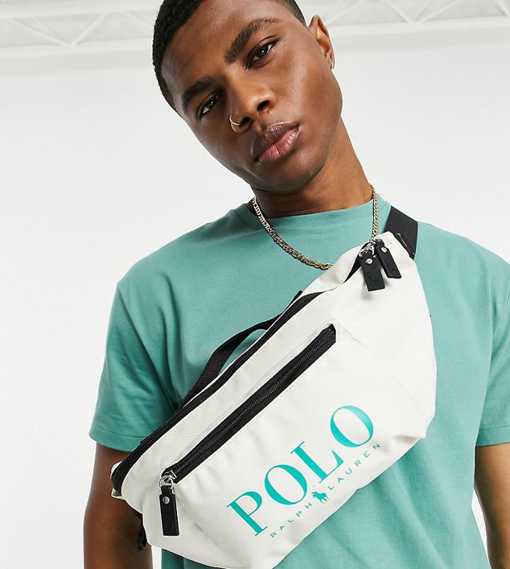 Polo Ralph Lauren X Asos Exclusive Collab Fanny Pack In Cream With Green Logo-white