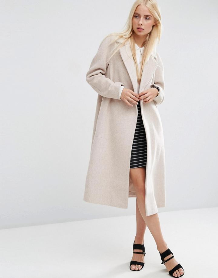 Asos Midi Swing Trapeze Coat - Brown
