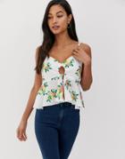 Fashion Union Cami Top With Peplum Hem In Fruit Print - White
