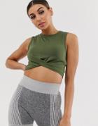 Asos 4505 Knot Front Cropped Tank Top - Green