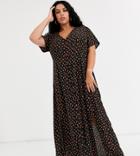 Daisy Street Plus Button Through Maxi Dress With Splits In Ditsy Floral-black