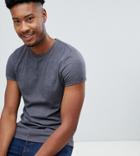 Asos Design Tall T-shirt With Crew Neck And Roll Sleeve In Gray - Gray