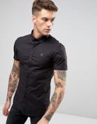 11 Degrees Short Sleeve Shirt In Skinny Fit - Black
