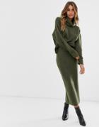 Asos Design Chunky Ribbed Midi Skirt In Recycled Blend-green