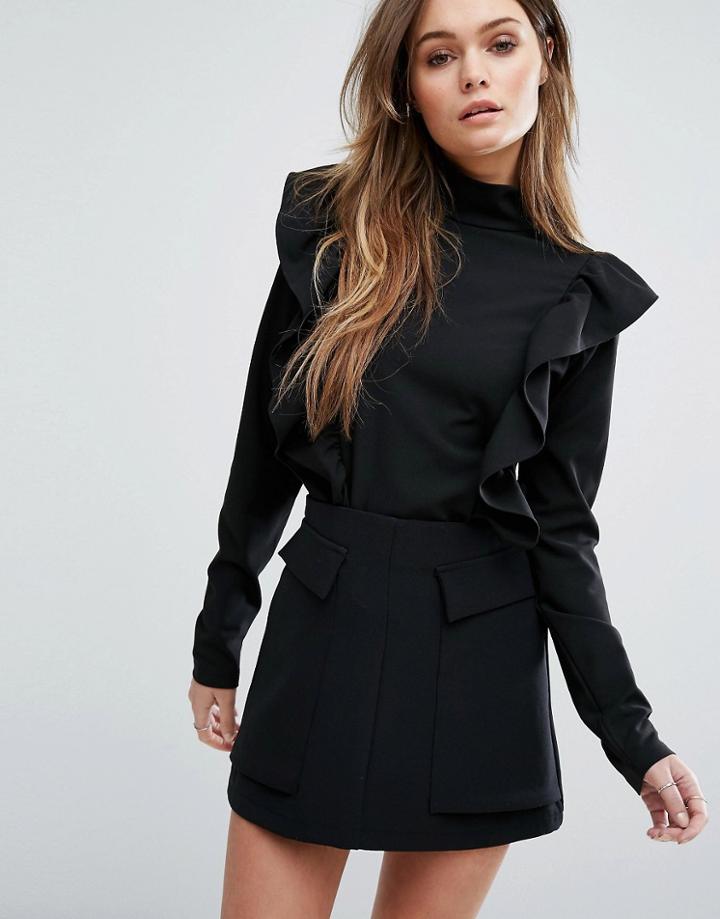 Vero Moda Frill Side Top - Black
