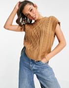 Qed London Cable Knit Tank In Tan-brown