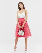 Closet Stripe Pleat Full Skirt - Pink