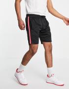 Brave Soul Tricot Shorts In Black With Red Stripe