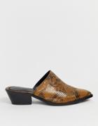 Asos Design Monaco Premium Leather Western Mule In Snake - Multi