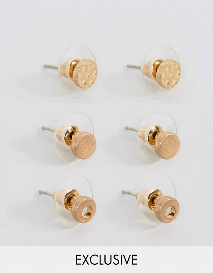 Desingnb London Gold Circle Stud Earrings In 3 Pack Exclusive To Asos - Gold