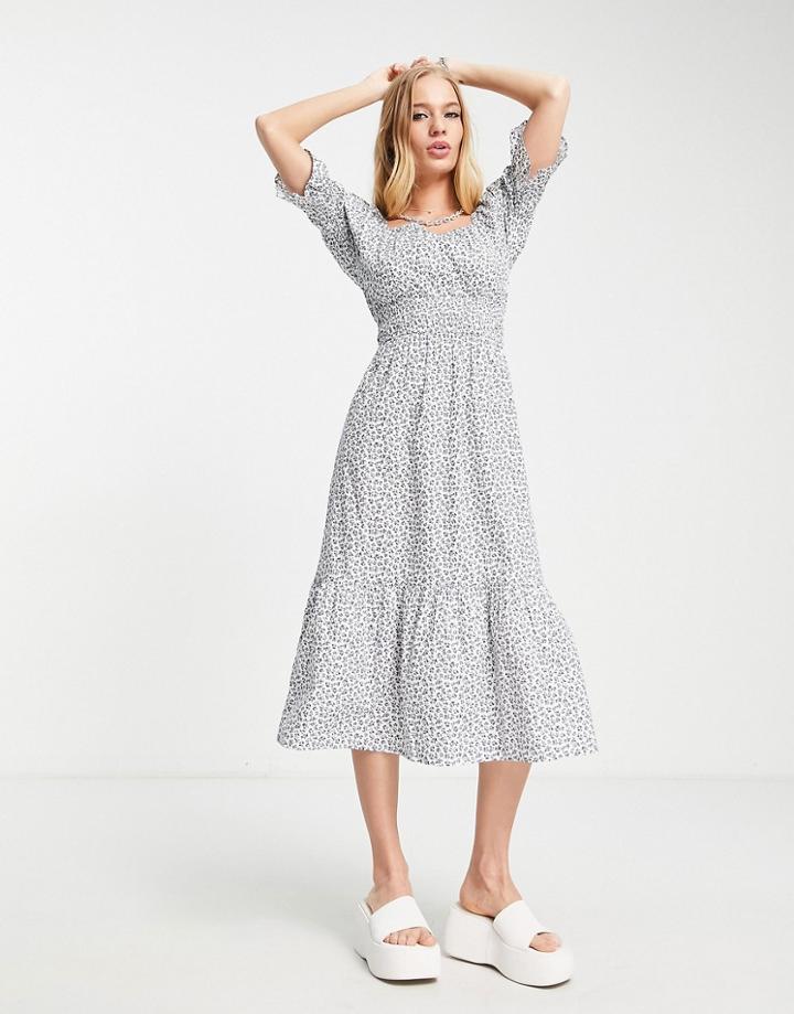 Violet Romance Poplin Midi Dress In Ditsy Floral Print-multi