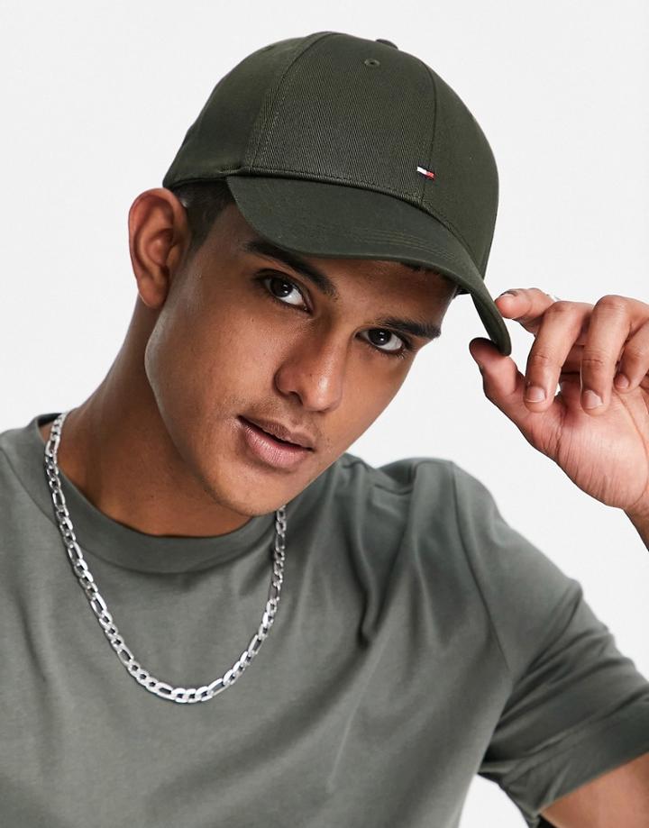 Tommy Hilfiger Cap With Small Flag Logo In Olive Green