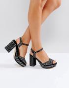 Truffle Collection Heeled Platform Sandal With Silver Stones - Black