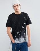 Asos Relaxed T-shirt With Bird Print And Roll Sleeve - Black