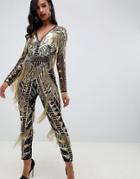 Asos Edition Sequin & Fringe Cut Out Jumpsuit - Multi