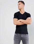Celio V-neck Muscle Fit T-shirt In Black - Black