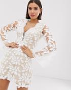 Love Triangle Floral Embroidered Long Sleeve Dress In White - White