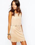 New Look Suedette Scallop Detail Dress - Beige