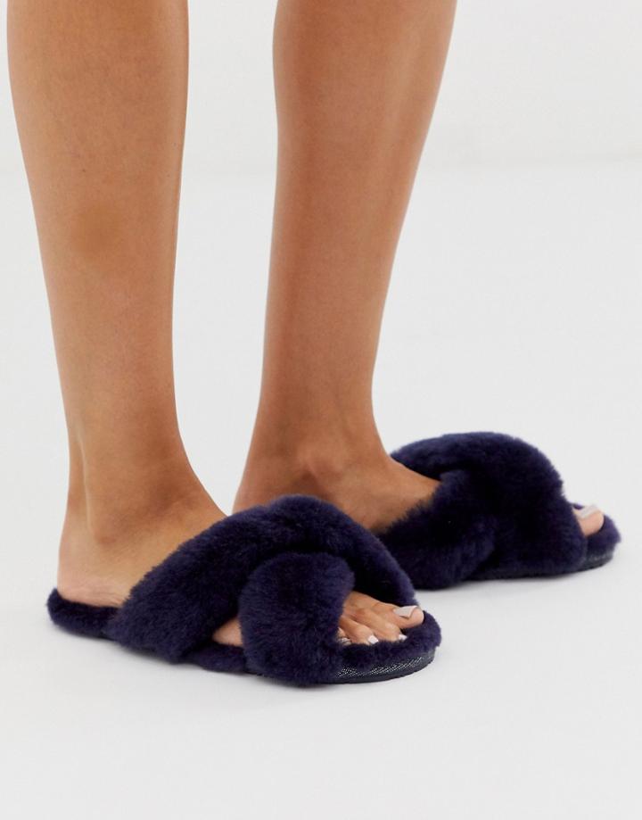 Just Sheepskin Cross Strap Slippers-navy