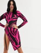 Without You Buckle Midi Dress With High Thigh Split In Pink Stripe-multi