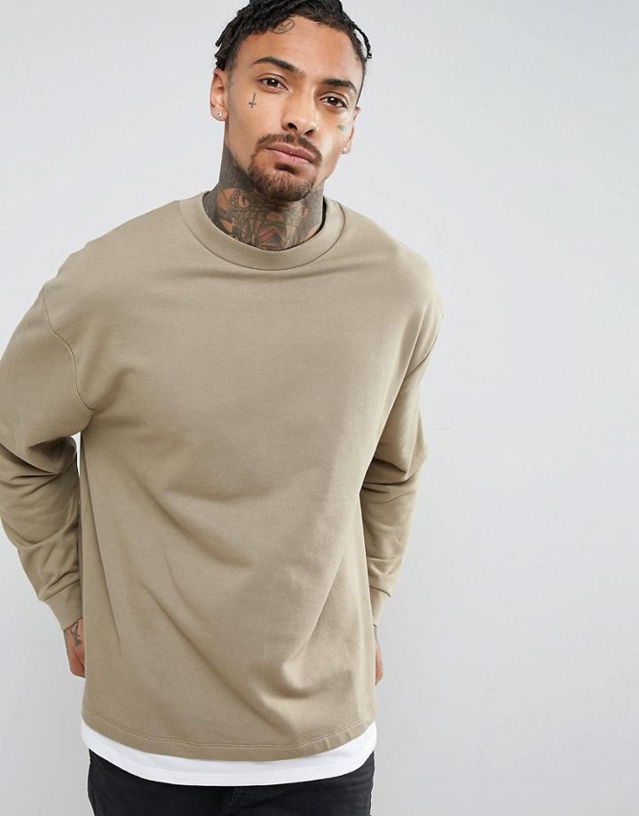 Asos Oversized Sweatshirt With T-shirt Hem - Beige