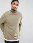 Asos Oversized Sweatshirt With T-shirt Hem - Beige