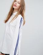 Plain Studios Boyfriend Shirt With Sports Stripe Sleeve - White
