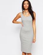 Brave Soul Ribbed Body-conscious Midi Dress - Marl Gray