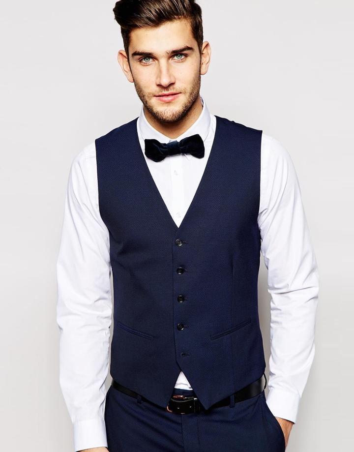 Selected Tuxedo Vest With Jacquard In Skinny Fit - Navy