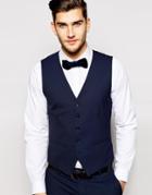 Selected Tuxedo Vest With Jacquard In Skinny Fit - Navy
