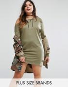 Missguided Plus Distressed Sweater Dress - Green