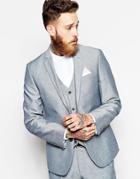 Asos Slim Fit Suit Jacket In Linen - Blue